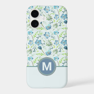 Elegant Boho Blue Green Watercolor Flowers