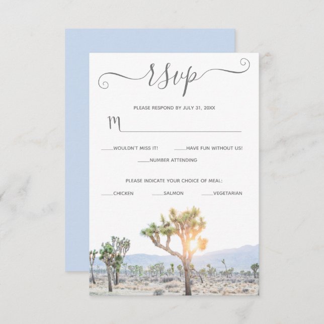 Elegant Boho Blue Greenery Custom Joshua Tree RSVP Card (Front/Back)