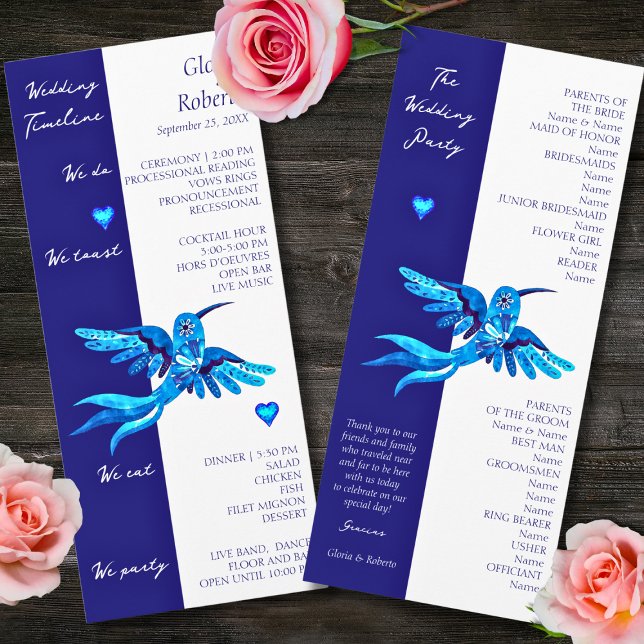 Elegant Boho Blue Hummingbirds Mexican Wedding  Programme (Creator Uploaded)
