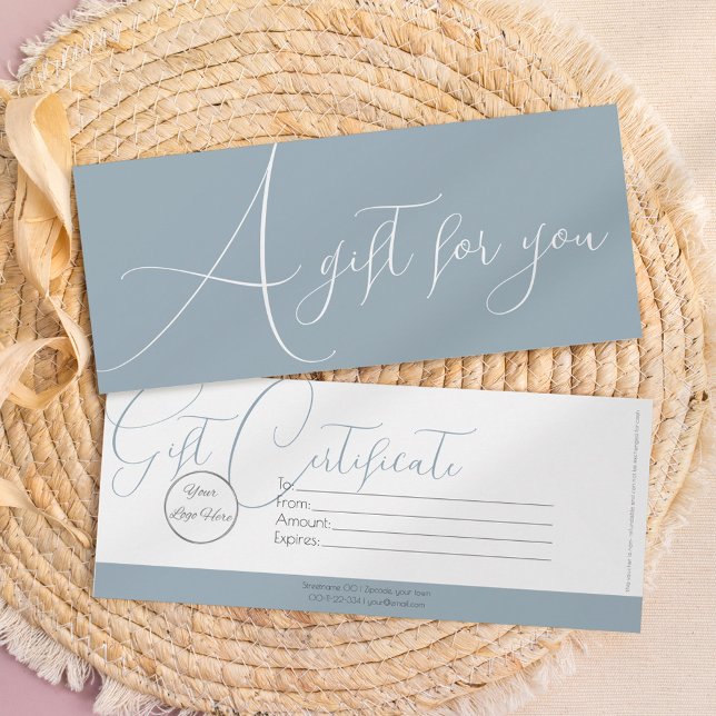 Elegant boho blue logo feminine gift certificate invitation (Creator Uploaded)