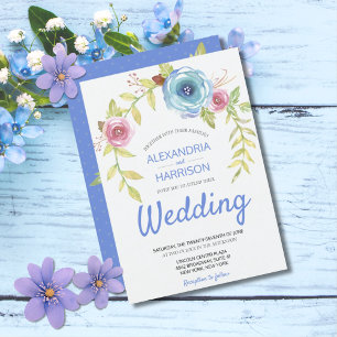 Elegant Boho Blue Pink Rose Floral Arch Wedding Invitation