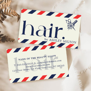 Elegant Boho Blue Red Scissors Hair Stylist Business Card