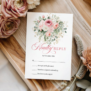 Elegant Boho Blush Floral Greenery Wedding RSVP Card