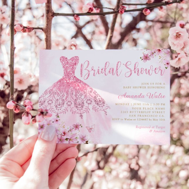 Elegant Boho Blush Pink Dress Floral Bridal Shower Invitation (Creator Uploaded)