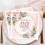 Elegant Boho Blush Pink Floral 90th Birthday Party Napkin<br><div class="desc">✅ For matching items search 36-90 in my collections ✅ Celebrate a beautiful milestone with elegant 90th birthday napkins featuring watercolor dusty pink and blush pink flowers, soft eucalyptus greenery, and a shimmering rose gold frame. This boho floral design adds a romantic, stylish touch to any party table and makes...</div>