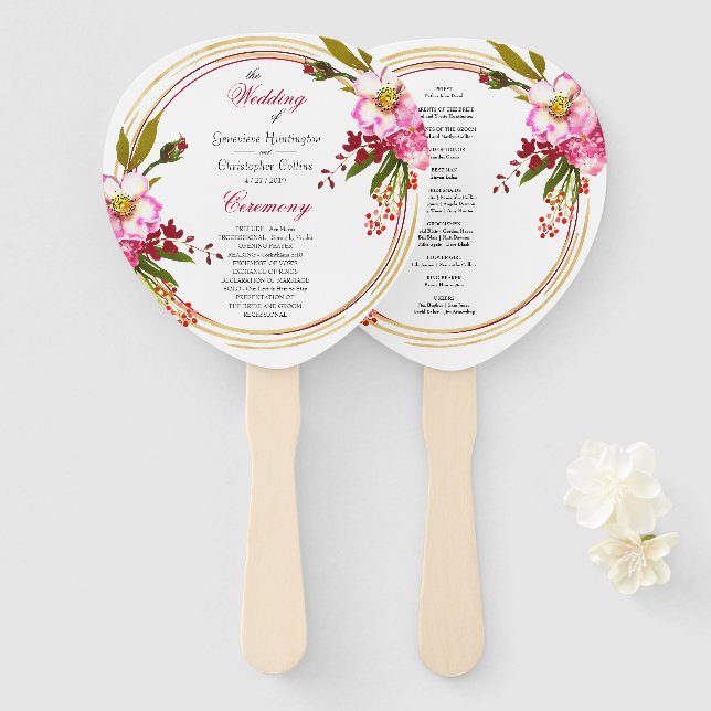 Elegant Boho Blush Pink Floral Wedding Ceremony Hand Fan (Front and Back)