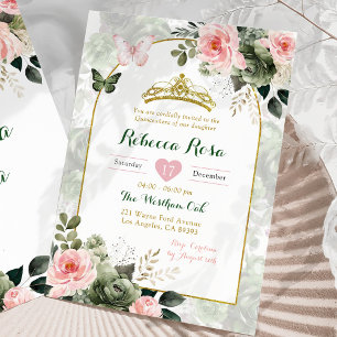 Elegant Boho Blush Pink Sage Green Quinceañera  Invitation