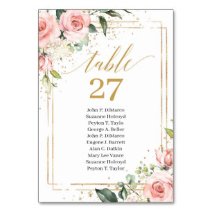 Elegant boho blush pink table number with names