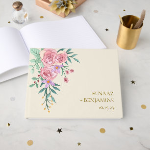 Elegant Boho Blush Pink Watercolor Floral Wedding Guest Book