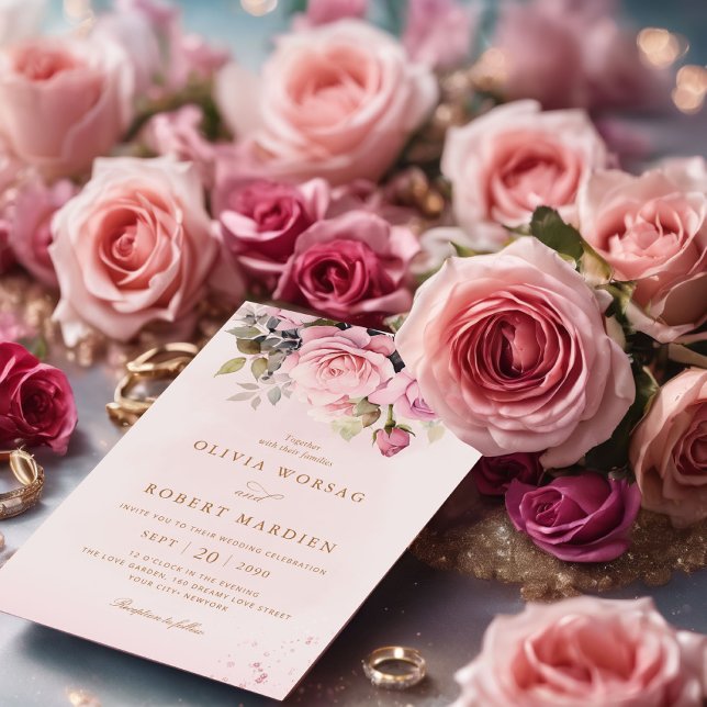 Elegant Boho Blush Pink Watercolor Floral Wedding  Invitation (Creator Uploaded)