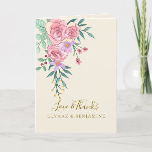 Elegant Boho Blush Pink Watercolor Floral Wedding  Thank You Card