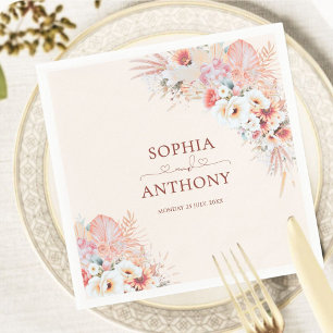 Elegant Boho Blush Watercolor Floral Wedding Napkin