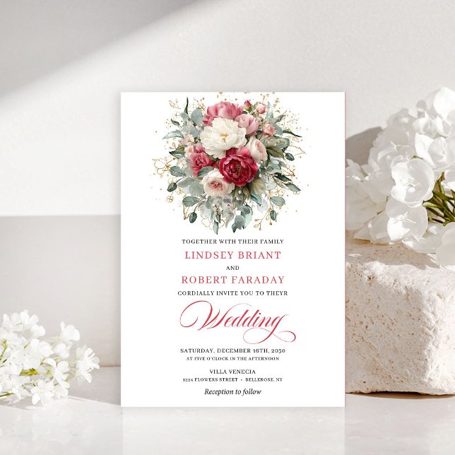 Elegant Boho Blush White Greenery Wedding Invite (Elegant Boho Blush White Greenery Wedding Invitation)