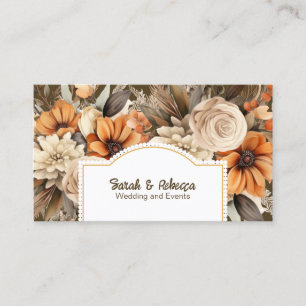 Elegant Boho Bohemian Gold Champagne Brown Floral Business Card