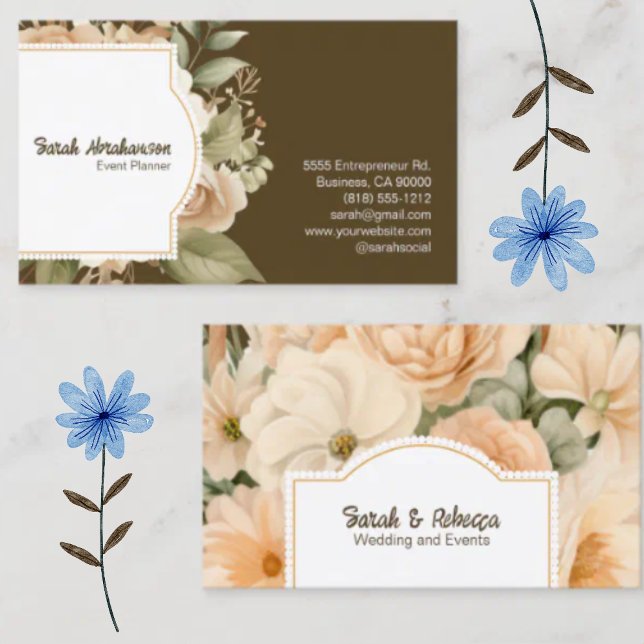 Elegant Boho Bohemian Gold Champagne Brown Floral Business Card (Creator Uploaded)