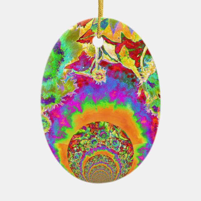 Elegant boho bohemian retro sunflowers  ceramic tree decoration (Front)