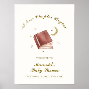 Elegant Boho Book Moon Star Baby Shower Welcome Poster