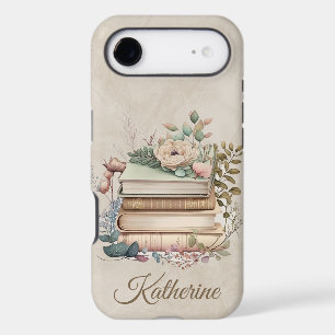 Elegant Boho Book Stack Floral  Name