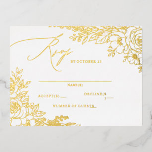 Elegant Boho Botanical Fall Floral RSVP Foil Invitation Postcard