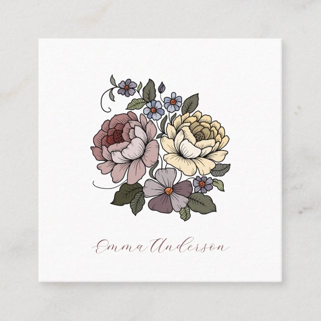 Elegant Boho Botanical Florals Calling Card (Front)