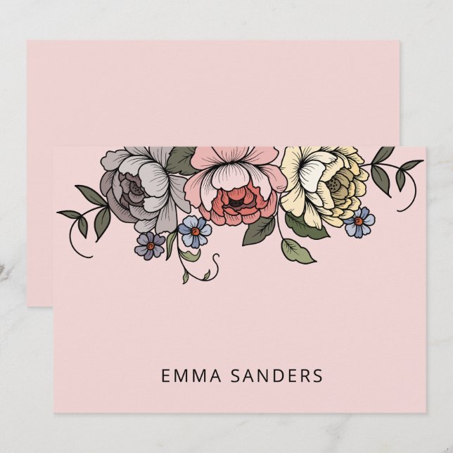 Elegant Boho Botanical Florals Pink Personalised Card (Front/Back)