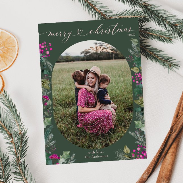 Elegant Boho Botanical Foliage Green Christmas  Holiday Card (Creator Uploaded)