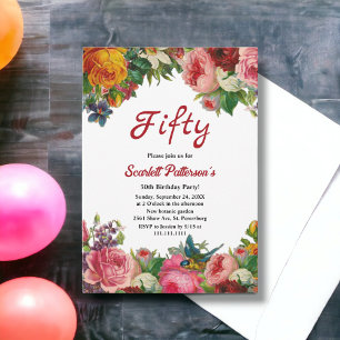 Elegant Boho Botanical Garden Floral 50th Birthday Invitation