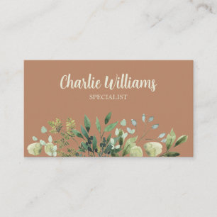 Elegant boho botanical leaves terracotta pastel business card