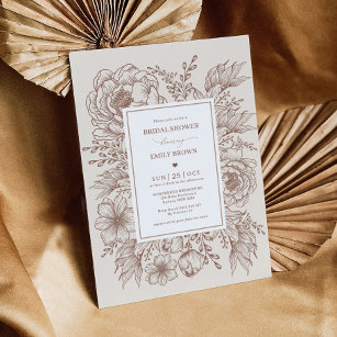 Elegant Boho Botanical Terracotta Bridal Shower Invitation
