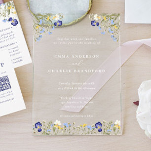 Elegant Boho Botanical wildflowers Script Wedding Acrylic Invitations