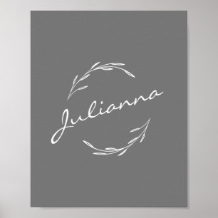 Elegant Boho Botanical Wreath in Grey Personalised Poster