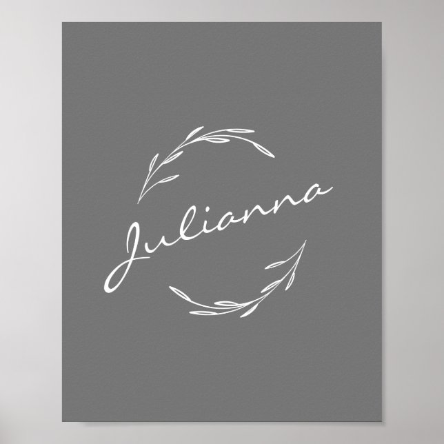 Elegant Boho Botanical Wreath in Grey Personalised Poster (Front)