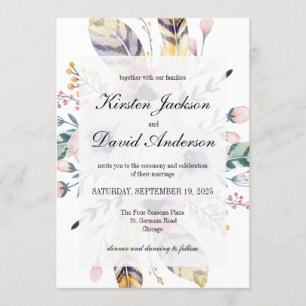 Elegant Boho Bouquet Wedding Invitation