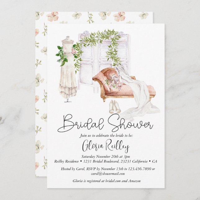 Elegant Boho Bride's Room Bridal Shower Invitation (Front/Back)