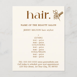 Elegant Boho Brown Golden Scissors Hair Menu