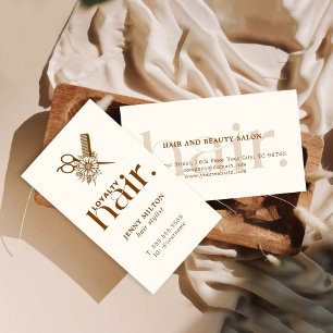 Elegant Boho Brown Scissors Hair Stylist Business Card