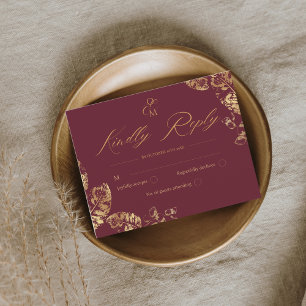 Elegant Boho   Burgundy Autumn Wedding RSVP Card