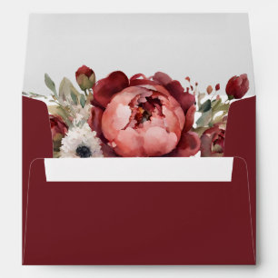 Elegant Boho Burgundy Blush Floral Wedding Envelope