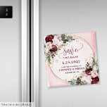 Elegant Boho Burgundy Blush Gold Floral Save Date Magnet<br><div class="desc">✅ For matching items search 212W in my collections ✅ You want to be unique? This watercolor burgundy and blush floral save the date magnet is the perfect way to announce your big day in unforgettable style. Designed with romantic marsala and blush roses, deep red accents, and shimmering gold leaves,...</div>