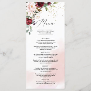 Elegant Boho burgundy blush pink floral greenery Menu