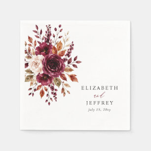 Elegant Boho Burgundy Fall Floral Wedding Napkin