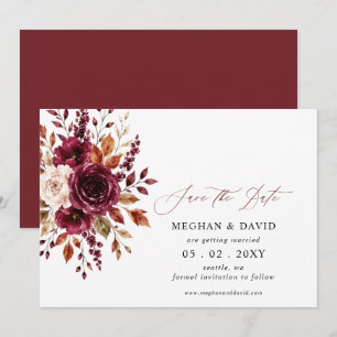 Elegant Boho Burgundy Fall Floral Wedding Save The Date