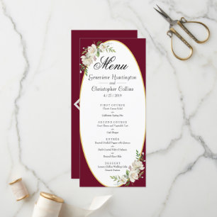 Elegant Boho Burgundy Floral Wedding Menu