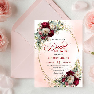 Elegant Boho Burgundy Gold Floral Bridal Shower Invitation