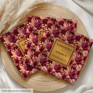 Elegant Boho Burgundy Gold Wedding Cloth Napkins