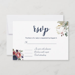 Elegant Boho Burgundy Navy Floral RSVP Enclosure Card