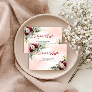 Elegant boho burgundy peonies gold diaper raffle  enclosure card