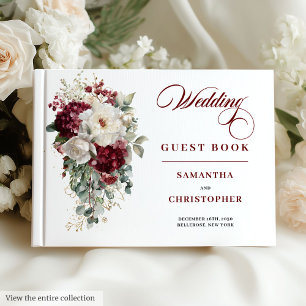 Elegant Boho Burgundy Rose Wedding Guest Book