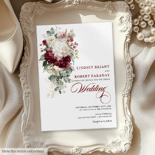 Elegant Boho Burgundy White Floral Wedding Invite