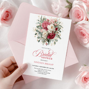 Elegant Boho Burgundy White Greenery Bridal Shower Invitation
